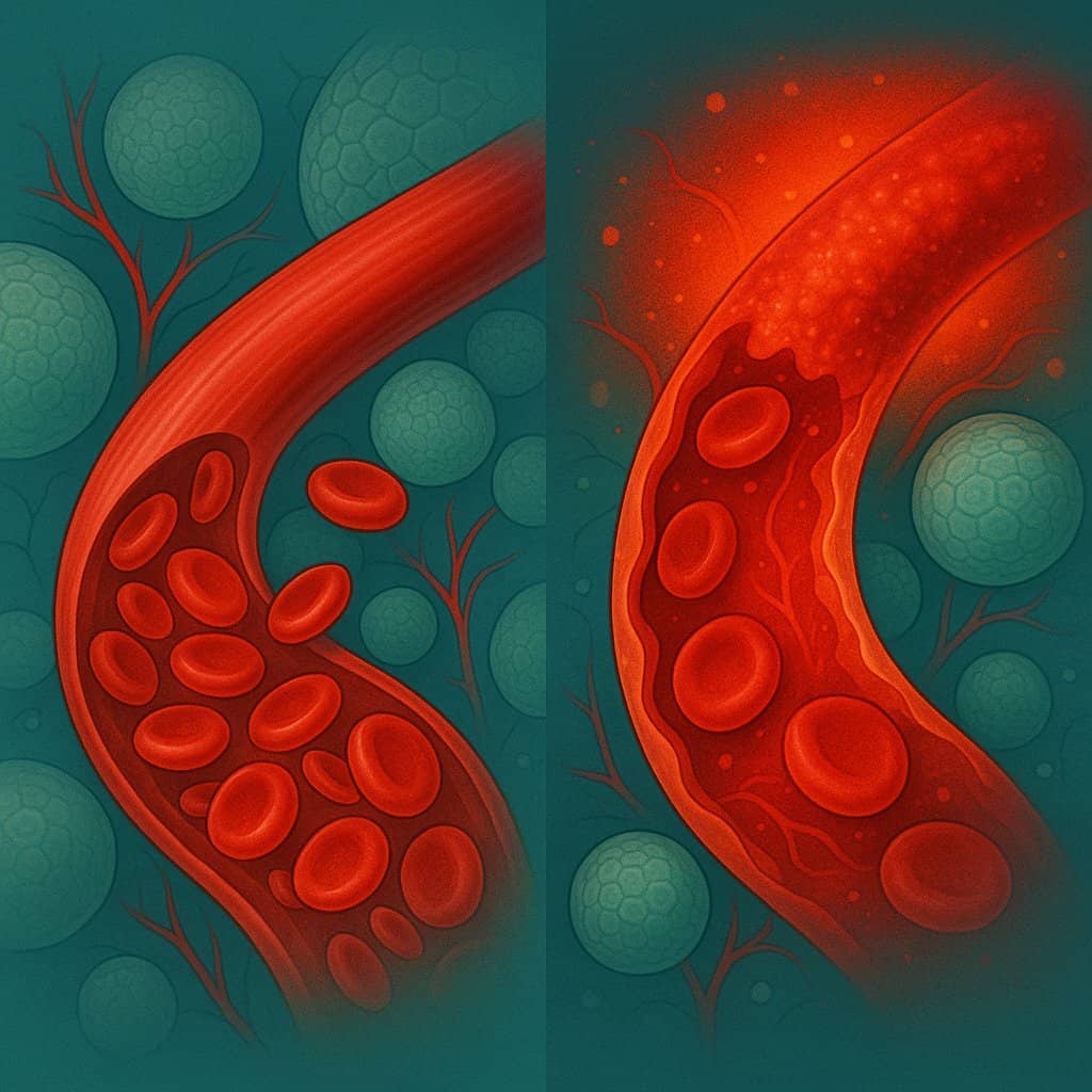 Illustration of inflammaging showing low‑grade inflammation rising with age across body systems